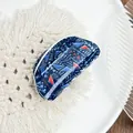 Bohemian acrylic shark hair clip with colorful geometric patterns and glossy finish - Triangle Blue