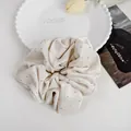 Chic beige velvet oversized scrunchie embellished with silver rhinestones - Large / White