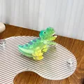Cute green dinosaur hair claw clip made of marble texture acetate in vibrant yellow gradient - T-Rex / T-Rex Teeth Green