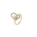Golden double heart ring with pave-set cubic zirconia and snowflake crystal detail - Gold Heart Snowflake