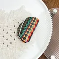 Ethnic style acrylic hair claw clip with colorful geometric tribal patterns and high gloss - Diamond Yellow Green