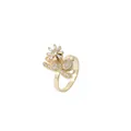 Golden flower ring with rectangular petals and micro-set cubic zirconia crystals - Gold Multi-Diamond Floral