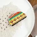 Ethnic style acrylic hair claw clip with colorful geometric patterns for bun styling - Diamond Yellow