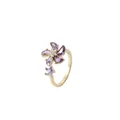 Golden flower ring featuring purple zircon petals and a sparkling star ornament - Gold Purple Floral and Star