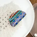 Semicircle acrylic hair claw clip with colorful bohemian geometric ethnic patterns - Blue Argyle