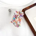 Floral marble acetate cat hair claw clip with golden wire facial detail for women - Colorful
