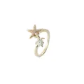 Golden starfish and blue sea turtle ring with sparkling micro-pave crystals - Gold Starfish Turtle