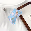 Blue and pink acetate cat hair claw clip with golden metal facial details - Blue