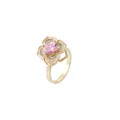 Elegant gold flower ring with pink oval zircon center and micro-pave crystals - Gold Pink Floral