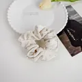 Beige velvet scrunchie with sparkling rhinestones for women hair styling accessories - Small / White