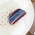 Ethnic bohemian style hair claw clip with colorful geometric pattern on cream background - Small Diamond Red Blue