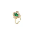 Elegant gold flower ring with green oval center stone and white zircon petal pavé - Gold Green Gemstone Floral