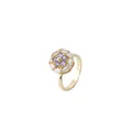 Elegant gold-tone ring with purple flower petals and clear cubic zirconia halo - Gold Purple Gem Hexagon