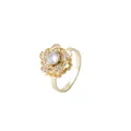 Elegant gold flower ring for women with rotating petals and sparkling micro-pave zircons - Gold Multi-Layer Floral