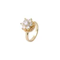 Elegant gold flower ring featuring a sparkling central zircon surrounded by white diamonds - Gold Cluster Floral