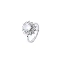 Elegant floral halo ring with round clear center stone and micro-pave petals in silver finish - Silver Sunflower