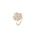 Golden four-leaf clover ring featuring micro-paved sparkling zircon and adjustable open band - Gold Clover