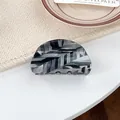 Fashionable semi-circular PVC hair claw clip with black and white marble pattern texture - Semi-circle 8.2cm / Black