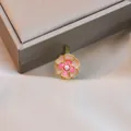 Micro-set flower ring featuring pink and peach enamel petals with a central zircon gem - Double Layer Enamel Petal Style (J0292)