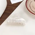 Elegant iridescent pearl finish PVC claw clip hair accessory with a trendy spotted pattern - White - Round Head