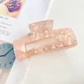 Grande pince à cheveux en acétate rose nacré avec un design rectangulaire creux élégant - 10.5cm / Orange