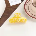 Bright yellow and milky white marbled acetate hair claw clip for women's long hair - Yellow - Round Head