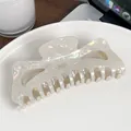 Elegant large pearlescent hair claw clip with golden Barrette la France text - Moonlight White
