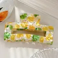 Molla per capelli rettangolare in acetato con motivo fresco di limone e lime - Limone