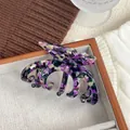 Pince à cheveux élégante en acétate motif marbre violet pour cheveux épais - 9.8cm / Violet Fleuri