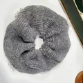 Dark grey knitted scrunchie with white pearl accents and soft wool texture for women - Pearl Gray