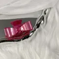 Elegant fuchsia acetate bow hair claw clip with a glossy vertical texture for women - Rose Red