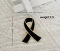 Broche ruban noir avec bordure dorée pour sensibilisation, 2 cm x 2,8 cm - Noir