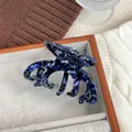Pinza per capelli in acetato blu scuro marmorizzato con design a fiocco elegante - 9.8cm / Blu Scuro Floreale