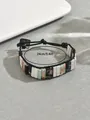 Detailansicht des gewebten Boho-Armbands mit bunten Natursteinen und Größenangabe - Schwarz-Weißes Marmormuster (SL7998-5)