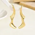 Detail of elegant gold wave drop earrings featuring minimalist liquid metal design - Mirror Gold Streamline Wavy (EH5501)