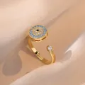 Adjustable gold evil eye ring featuring blue cubic zirconia and round clear crystal - Gold Evil Eye Zirconia Style (J0038)