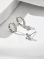 Silver geometric earrings set with cubic zirconia clover pendant and sparkling hoop style - Silver Clear Style (AEH70352-B)