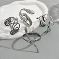 Set di bracciali a serpente hip hop con finitura argento vintage e strass - Stile Aperto Serpente / Argento Antico (SL7838)