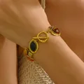 Vintage gold link bracelet with colorful resin stones and toggle clasp on wrist - Vintage Inlaid Toggle Bracelet (ASL70576)