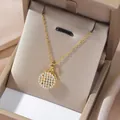 Elegant gold titanium necklace with a sparkling pave-set zircon rotating flower pendant - Gold Round Pave Style (X0427)