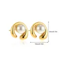 Detailed dimension view of gold geometric hoop earrings with pearls, 18mm by 19mm size - Irregular Semi-Circle Pearl Style (SF295)