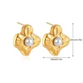 Detail showing petal-shaped gold metal earrings with faux pearl center and 20mm height - Petal Shape Pearl Style (SF295-1)