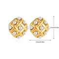 Detail view of gold woven texture earrings with pearls measuring 23mm in diameter - Gold Woven Pearl Style (SF295-2)