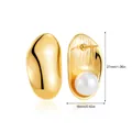 Detail of gold geometric earrings with pearl inlay and brushed metal texture finish - Irregular Bean Pearl Style (SF295-3)