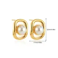 Macro view of gold oval stud earrings with pearl showing dimensions 22mm by 17mm - Oval Glossy Pearl Style (SF295-5)