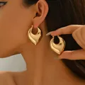 Minimalist chunky hollow heart earrings in polished gold finish for a modern look - Minimalist Oversized Gold Teardrop Earrings (EH5226)