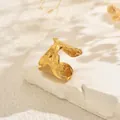 Minimalist gold adjustable ring with irregular crumpled texture and artistic organic form - Irregular Pleated Style (JZ1460) / Gold