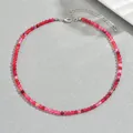 Detail of red natural stone beaded necklace with lobster clasp and extension chain - Garnet