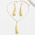 Golden necklace and earrings set featuring minimalist teardrop pendants in heart layout - Round Toe Style (XL5307-Round Toe) / Gold