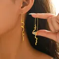Elegant gold spiral drop earrings with wavy snake-like design for a minimalist style - Gold Spiral Wave Long Earrings (EH5453)